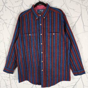 Mel Mat Blue Red Striped Heavyweight Cotton Flannel Shirt